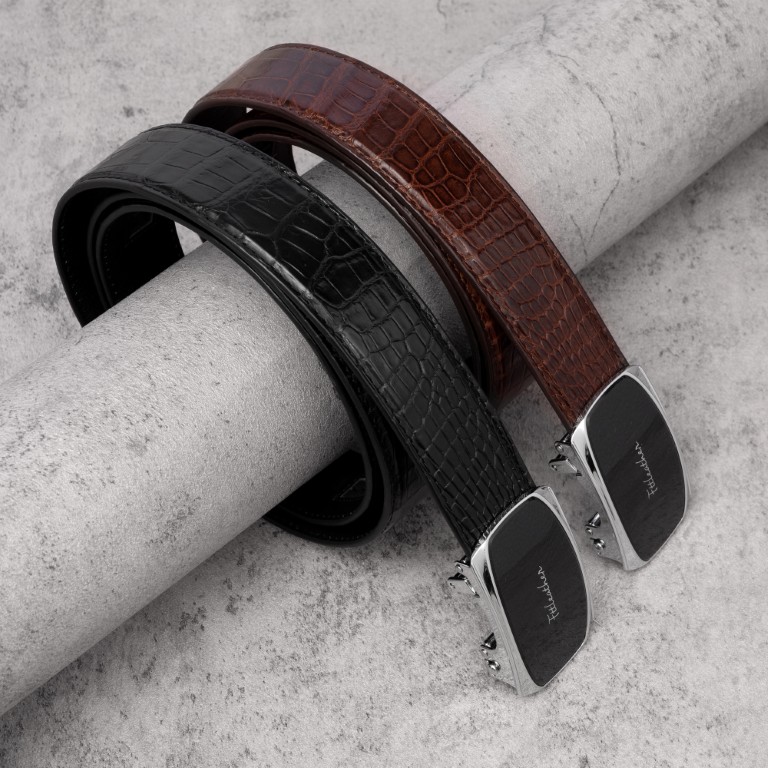 Dây lưng da cá sấu mặt kính oval