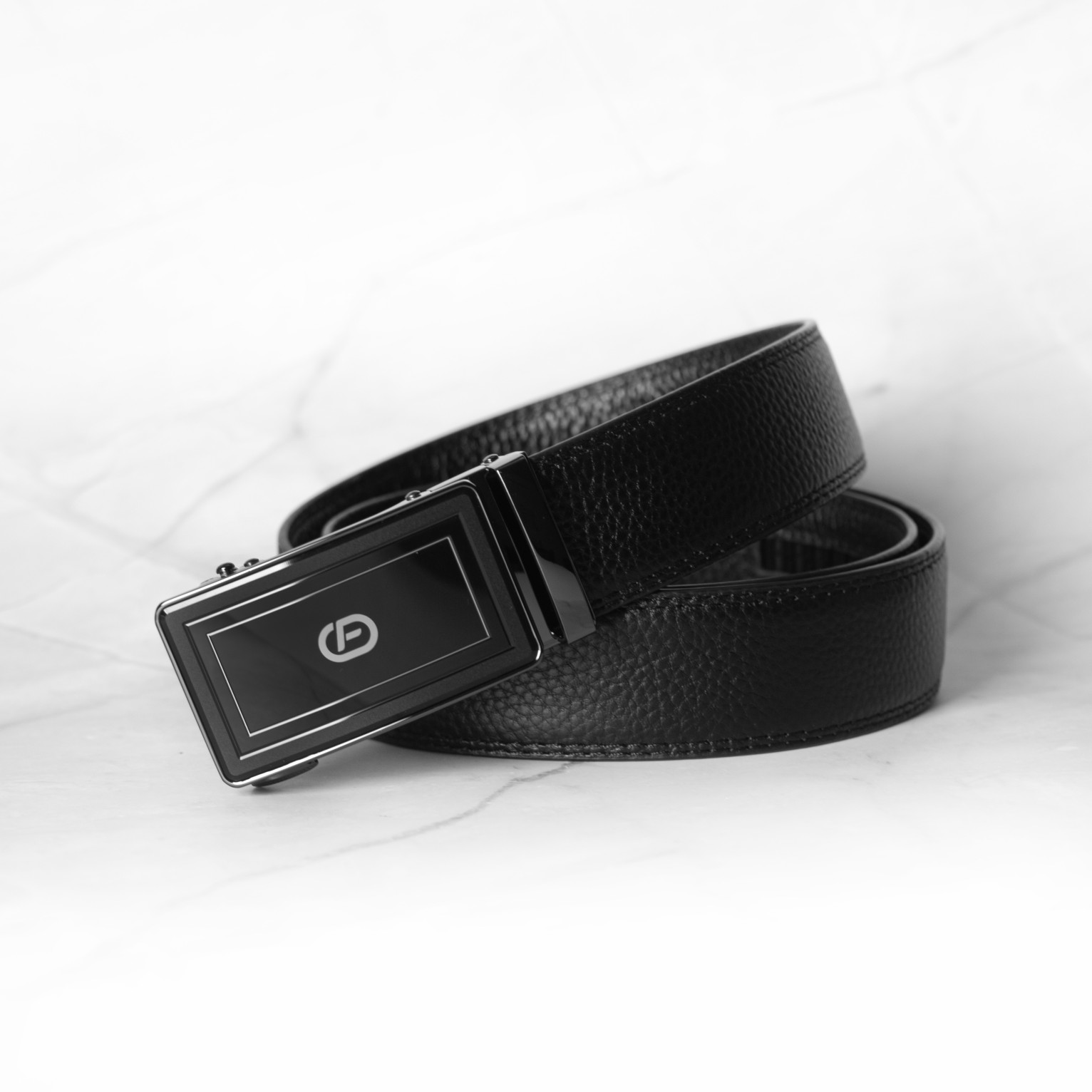 Dây lưng da bò mặt kính viền nhám FTT Leather Màu đen - S2023