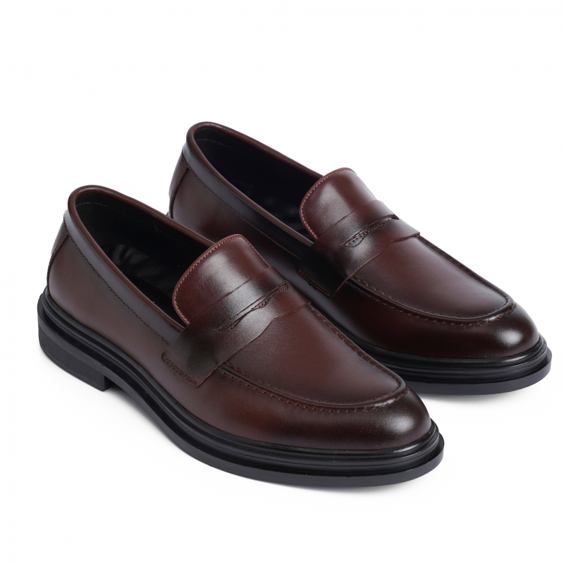Giày da bò nam FTT Leather dáng lười Penny Loafer trơn độn đế ẩn tăng chiều cao
