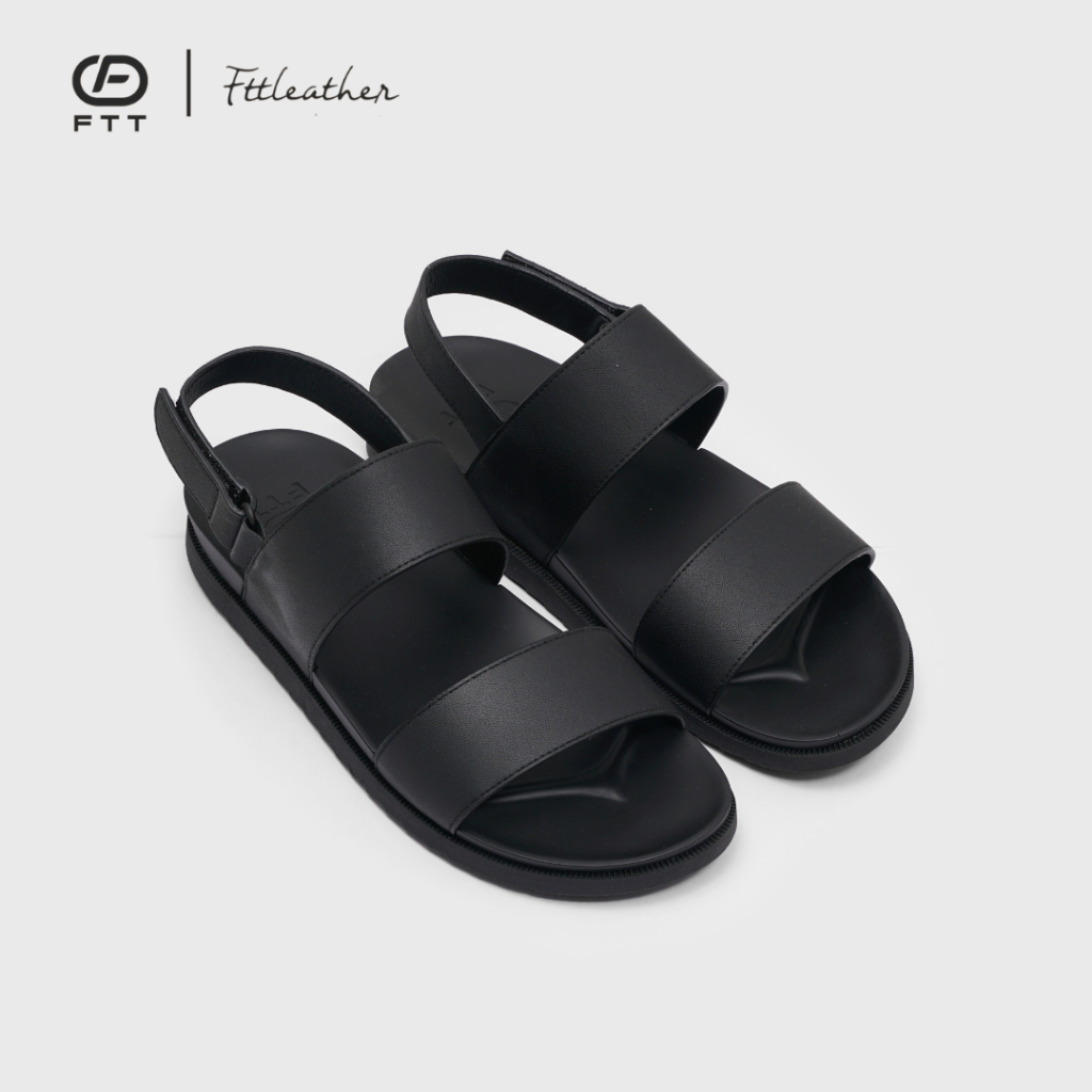 Dép quai hậu Sandal nam FTT Leather da microfiber hai quai ngang trơn đế cao su êm chân, chống trượt
