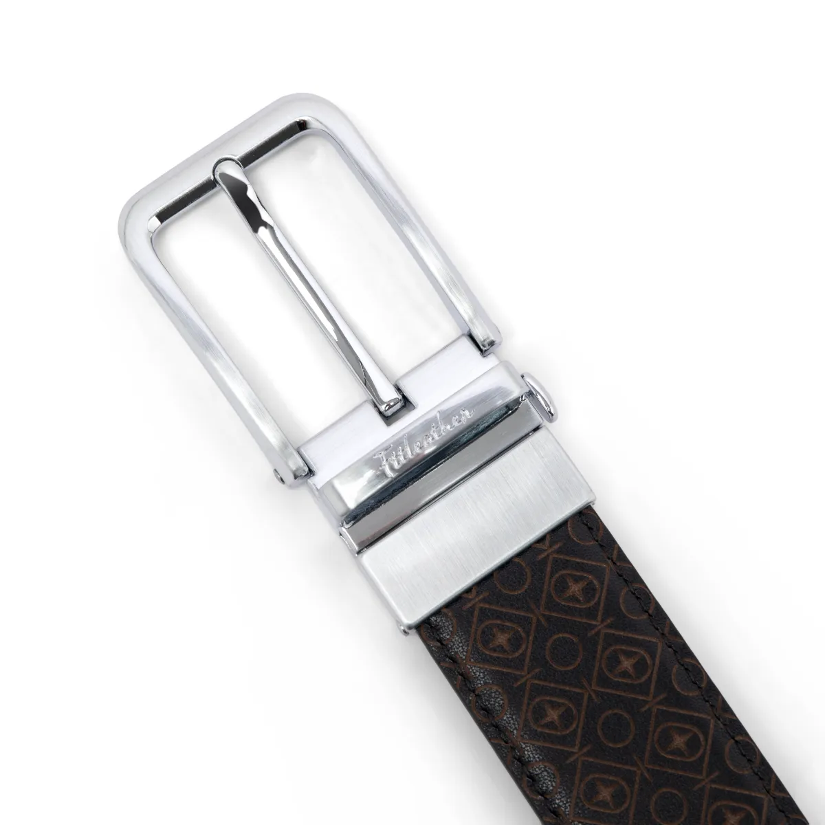Thắt lưng da bò nam họa tiết monogram FTT Leather mặt khóa xỏ kim xoay mặt cao cấp không rỉ