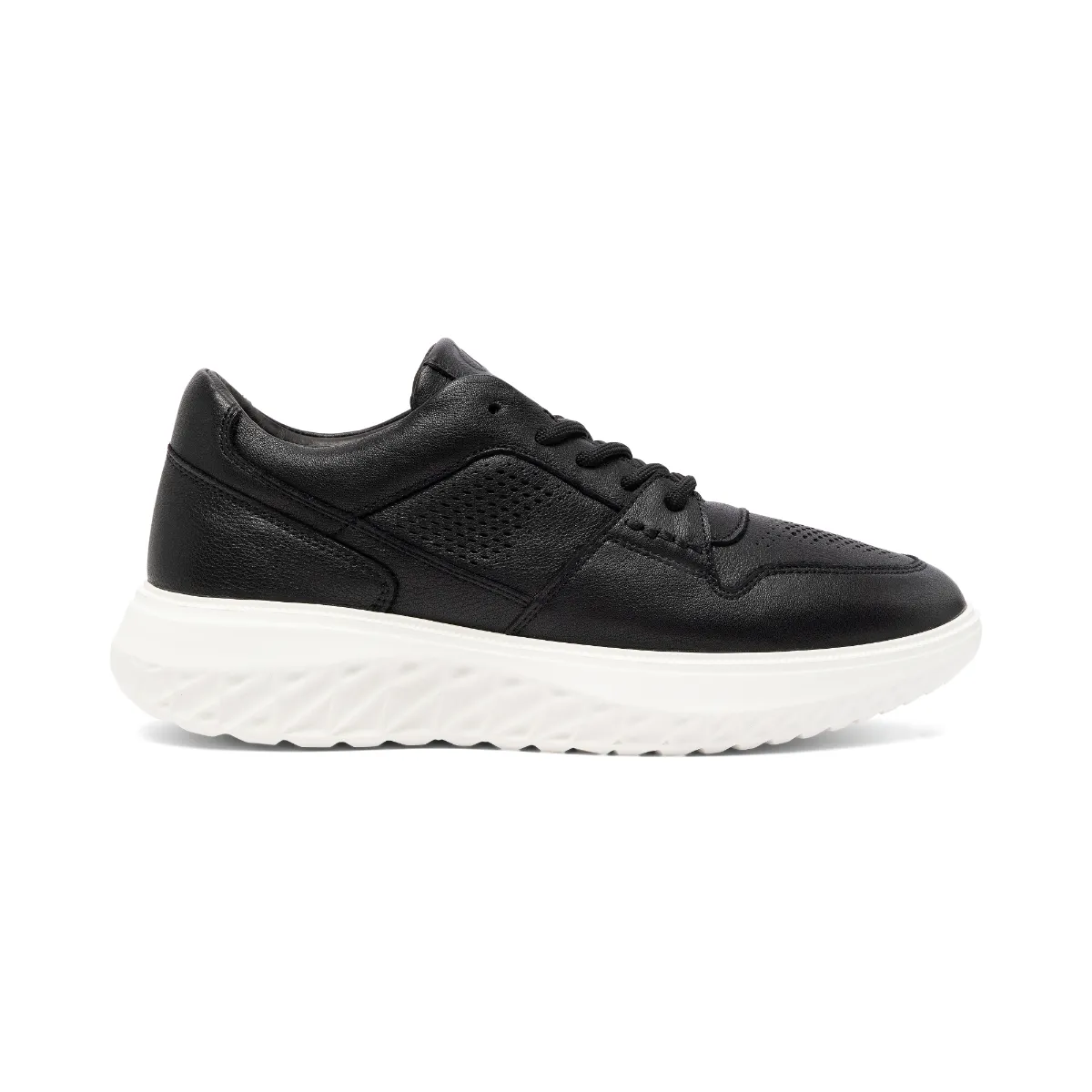 Giày da bê nam êm chân dáng thể thao FTTLeather đế sneaker cao cấp có lỗ thoáng khí màu đen GTF003BL
