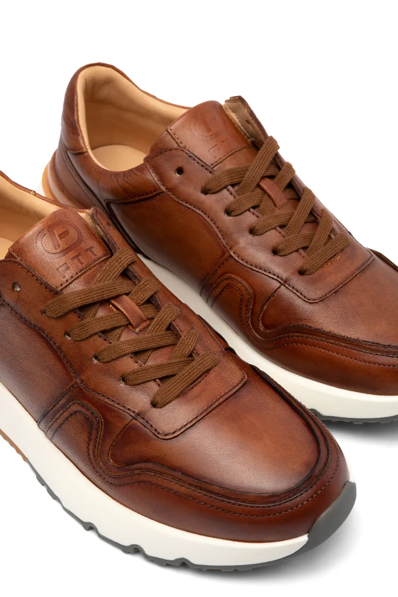 Giày Da Bê Nam êm Chân Dáng Thể Thao FTT Leather Đế Sneaker Cao Cấp Phối Họa Tiết Màu Nâu - GTF002BR