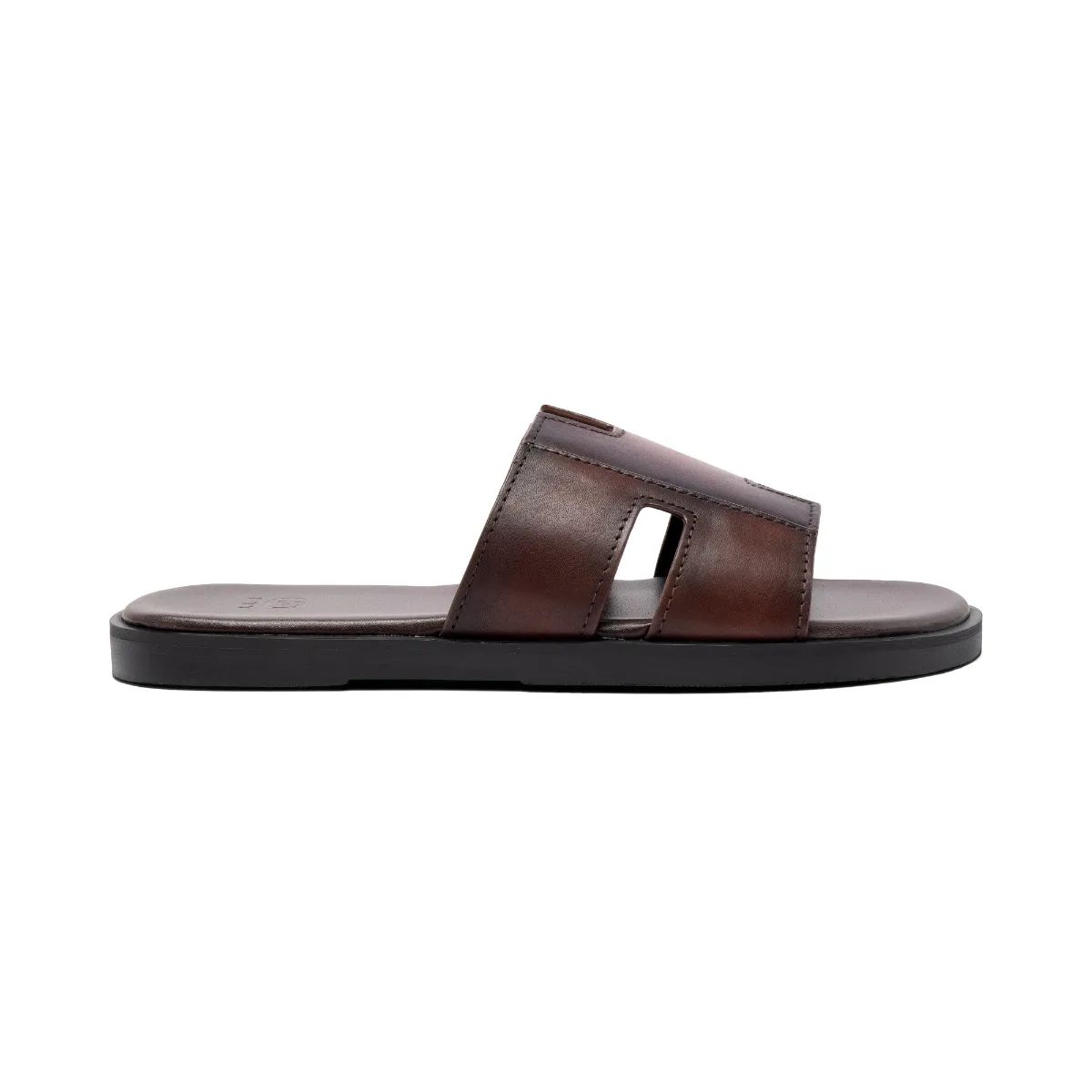 Dép da bò nam chữ H FTT Leather quai ngang màu nâu dáng trơn đế cao cấp bền, nhẹ, độ bám tốt D105
