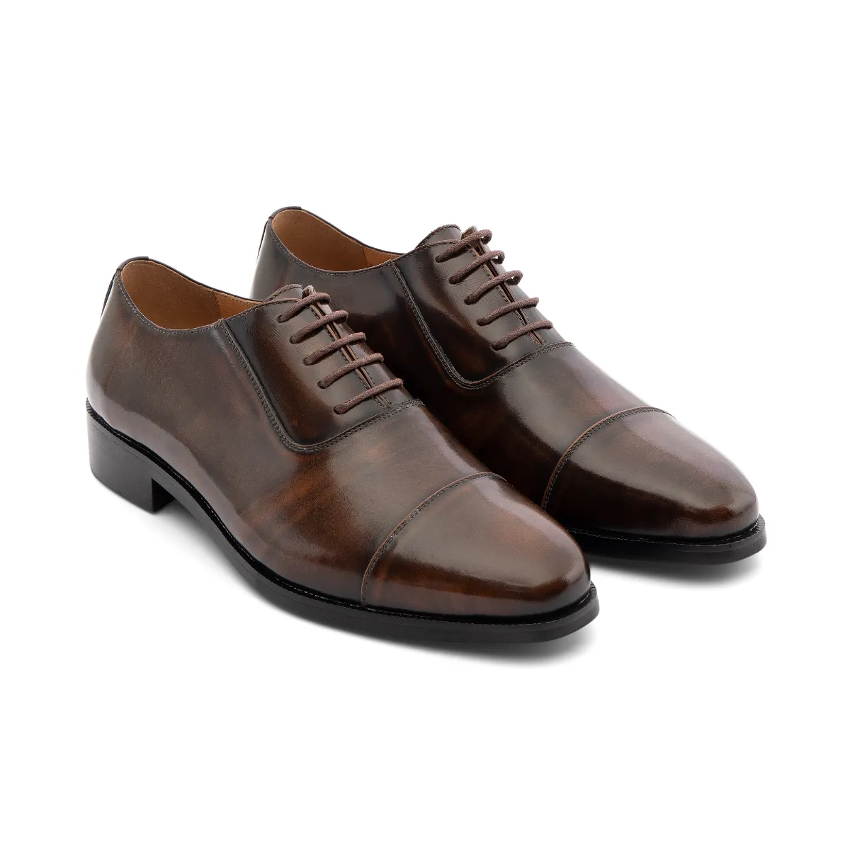 Giày Da Bò Chà Bóng Chống Nhăn Oxford Captoe FTT Leather, Đế Cao Cấp Chống Trơn, Màu Đen/Nâu - F0302