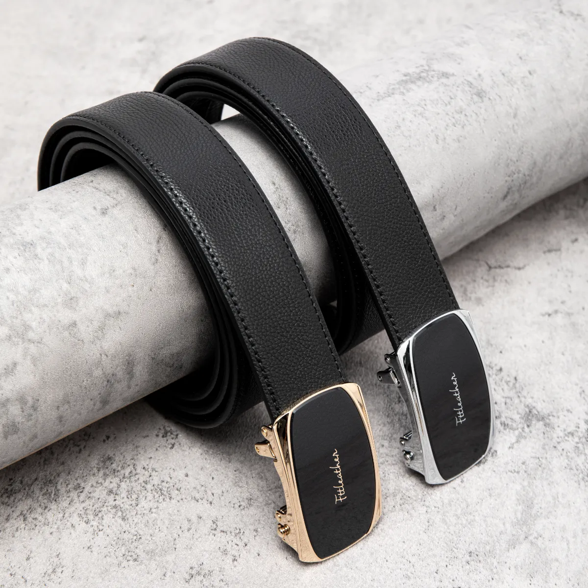 Thắt lưng da nam cao cấp FTT Leather dây da bò thật mặt oval cạnh thẳng tự động thông minh cao cấp D402303