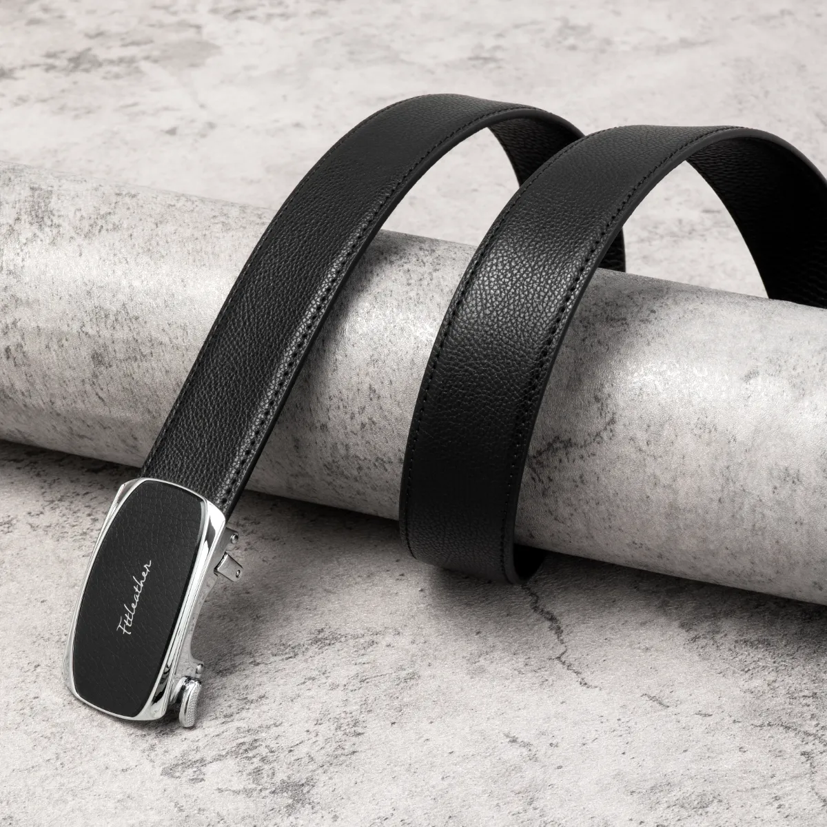 Thắt lưng da nam cao cấp FTT Leather dây da bò thật mặt oval cạnh thẳng tự động thông minh cao cấp D402303