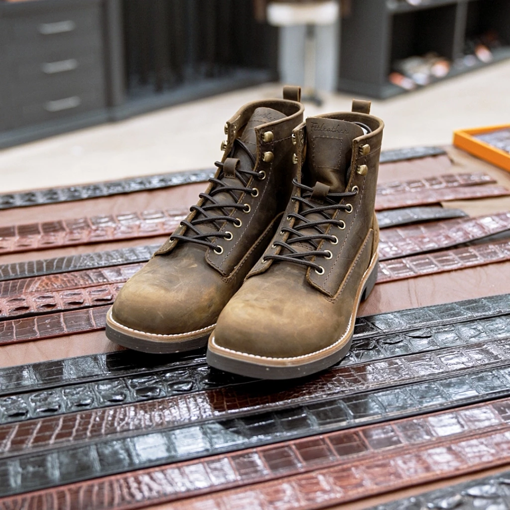Giày da bò sáp Work Boots nam FTT Leather dáng bụi bặm màu nâu, đế cao cấp chống trơn trượt F705