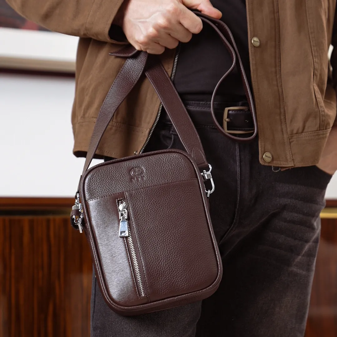 Túi đeo chéo da bò nam nhiều màu FTT Leather thiết kế trơn đơn giản, thời trang