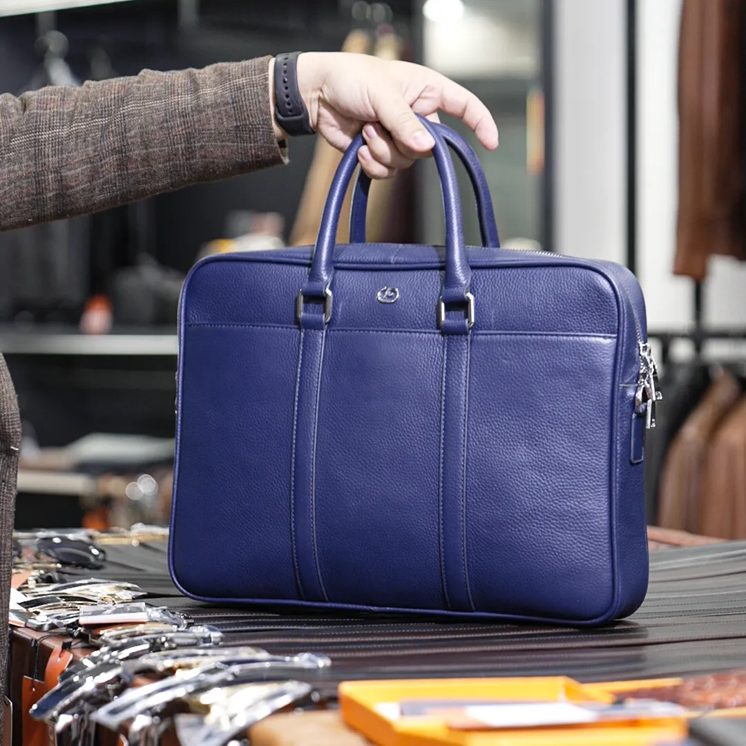 Cặp đựng laptop da bò hạt màu Navy FTT Leather T012NV