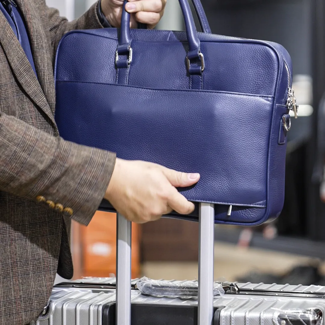 Cặp đựng laptop da bò hạt màu Navy FTT Leather T012NV