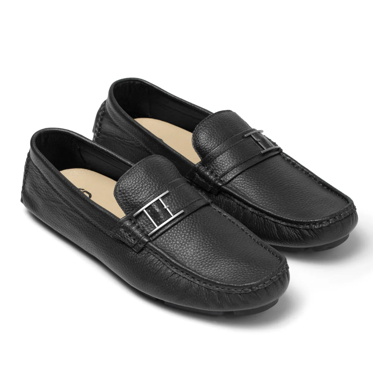 Giày lười da bò vân hạt phối khuy hình thang FTT Leather F209241