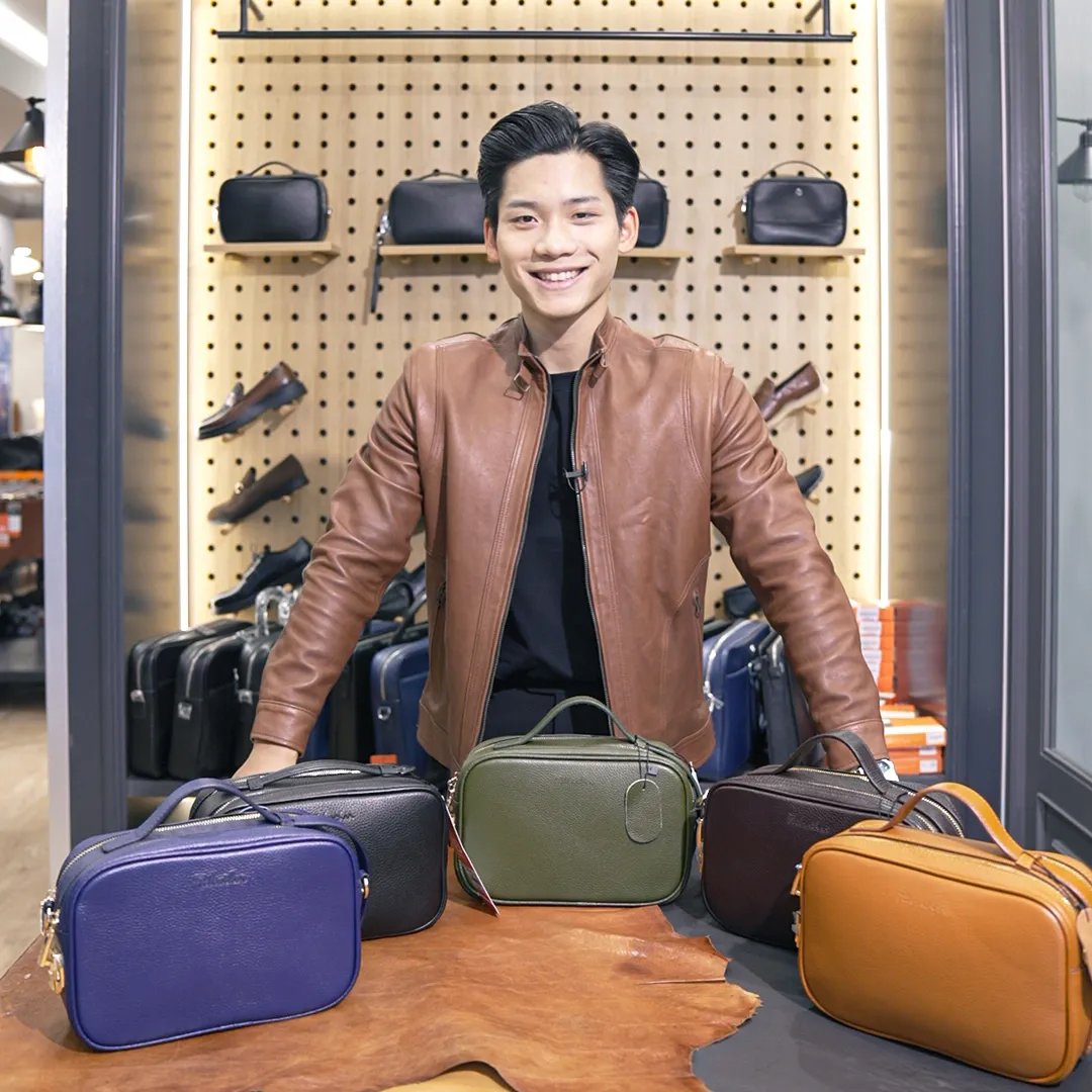 Túi da nam cao cấp dáng Golf FTT Leather chất liệu da bò vân hạt thiết kế cầm tay kết hợp đeo chéo Go1500