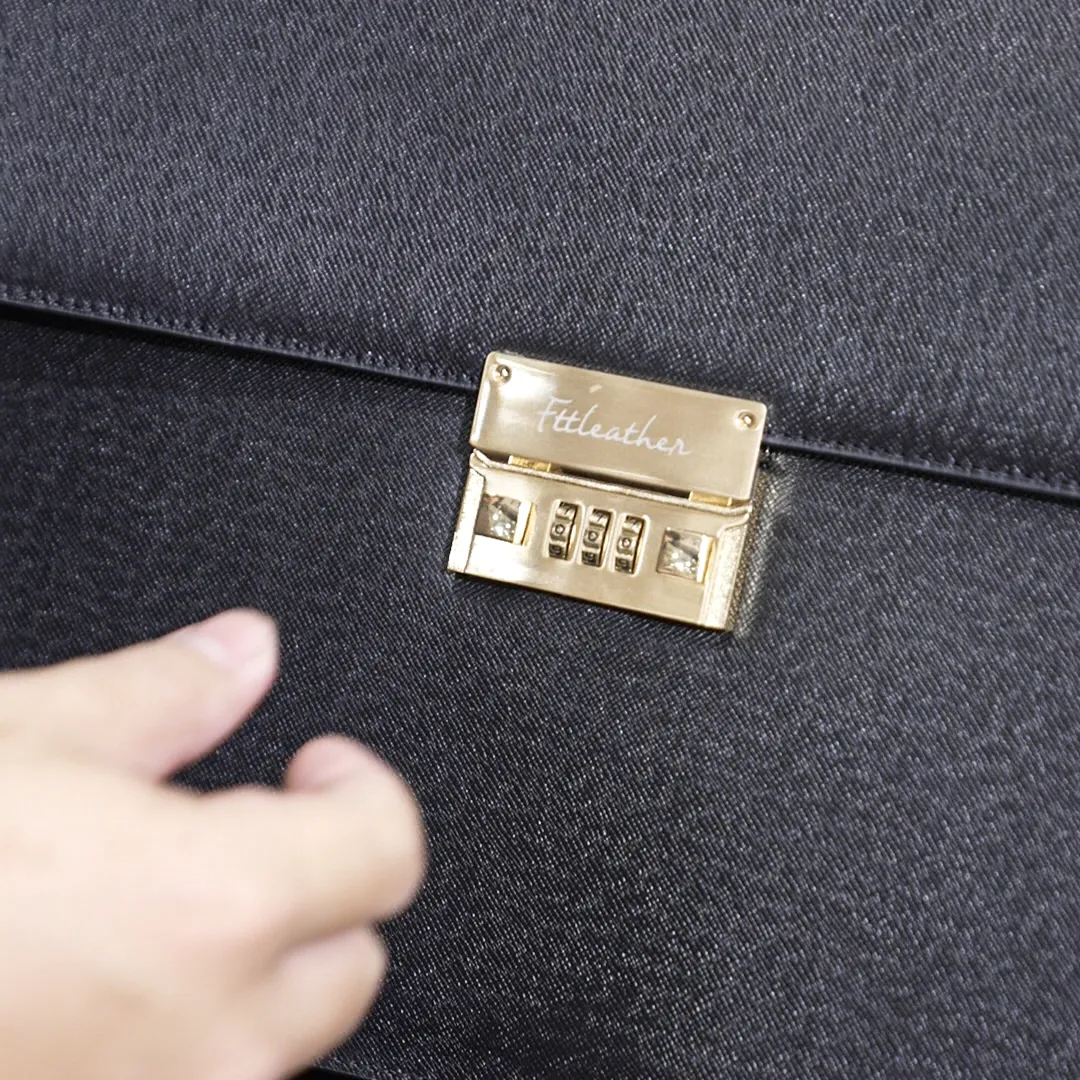 Cặp da nam da bò Taiga dáng hộp vuông cao cấp - Màu đen FTT Leather T087TG-BL