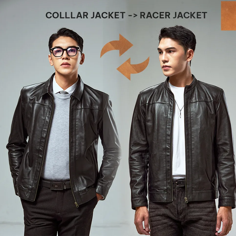 [SMART] Áo da cổ bẻ tháo được cổ áo thành Racer Jacket - AD101