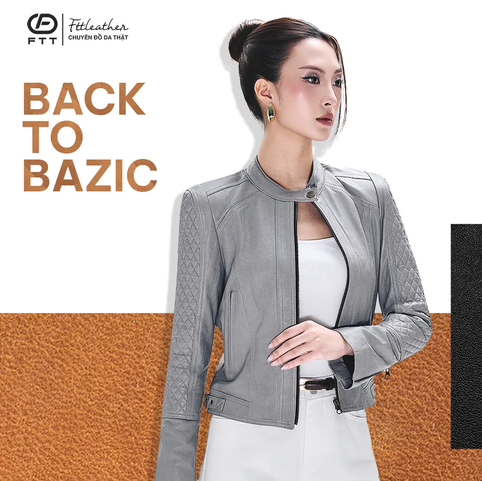 [FASHION] Áo da Racer gân dọc khóa tay trơn - AN203