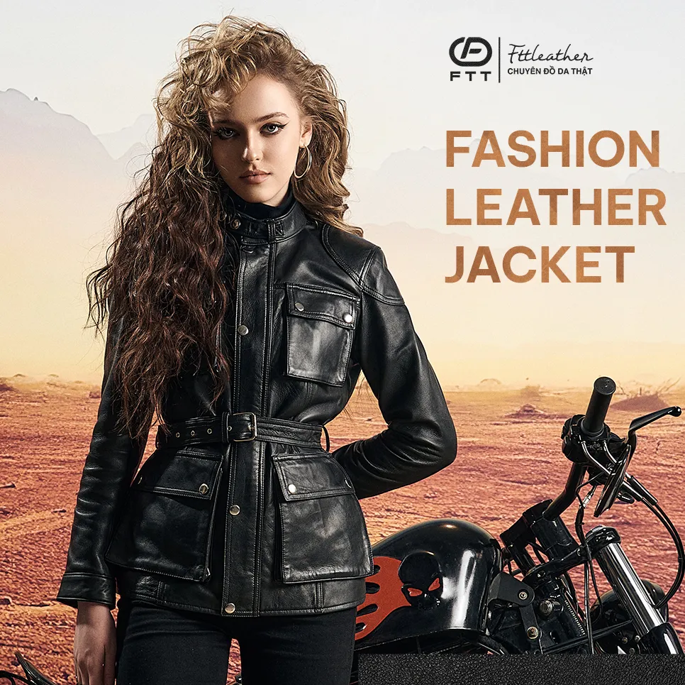 [FASHION] Áo da nữ Safari leather jacket AN317