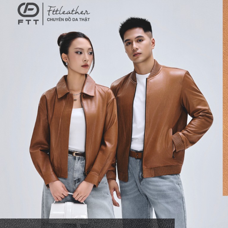 [Couple] Áo da đôi Tan Brown Bomber Jacket V1