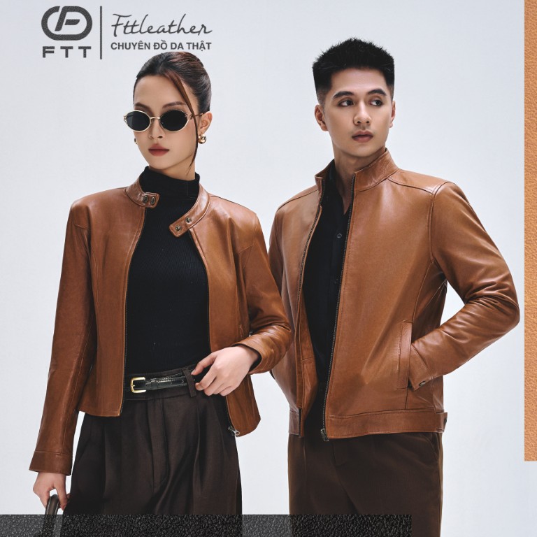 [Couple] Áo da đôi Tan Brown Racer Jacket V1
