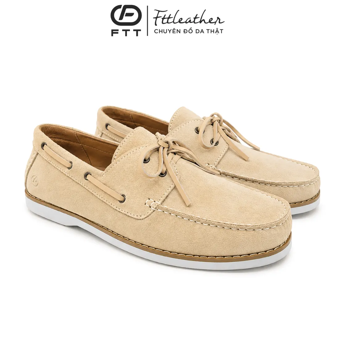 Giày da lộn Boat Shoes đế cao su trắng- FC007B442