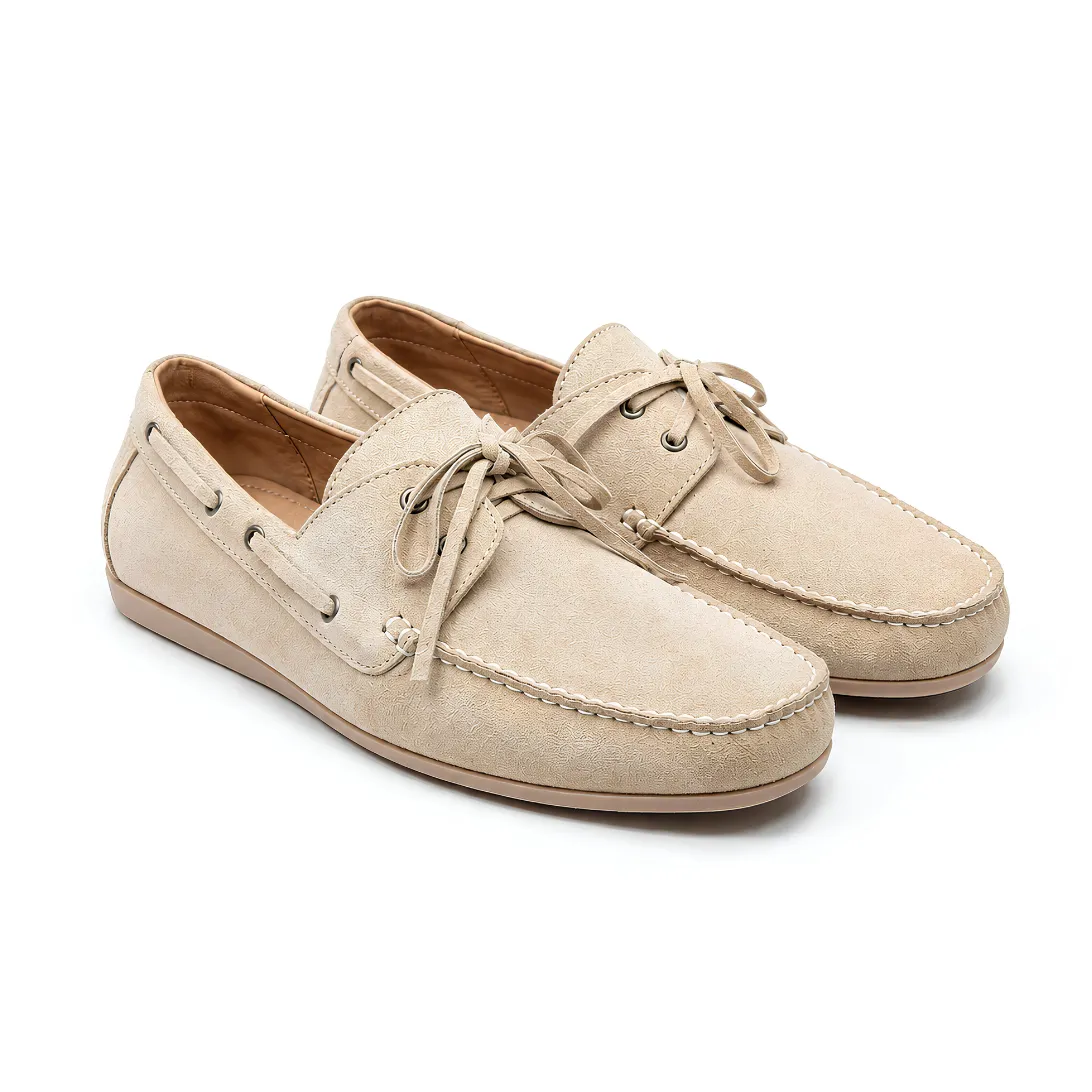 Giày da lộn Boat Shoes đế bệt cao su nâu nhạt - FC008B442