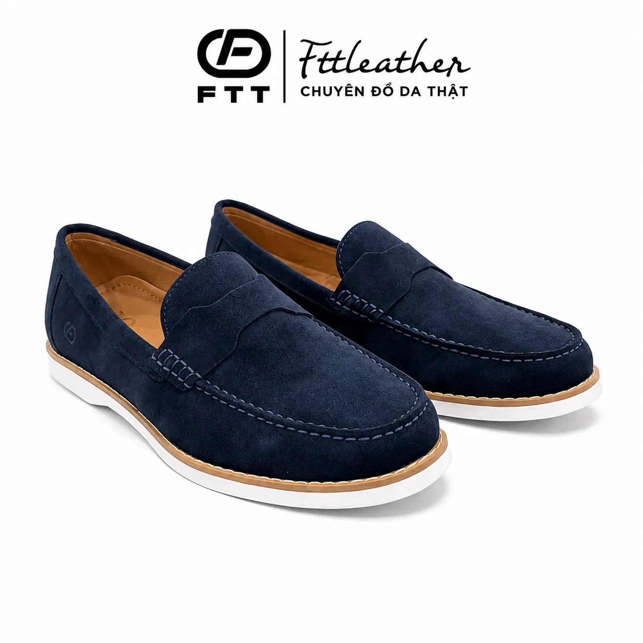 Giày da lộn Loafer đế cao su trắng -  FC009B4