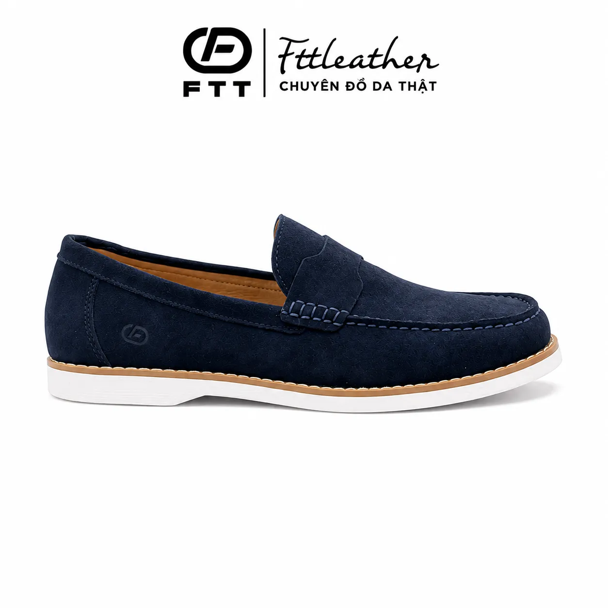 Giày da lộn Loafer đế cao su trắng - FC009B4