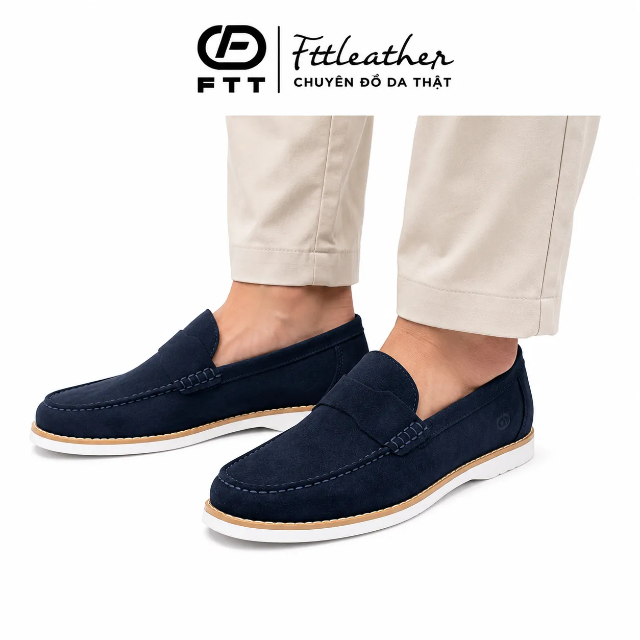 Giày da lộn Loafer đế cao su trắng - FC009B4
