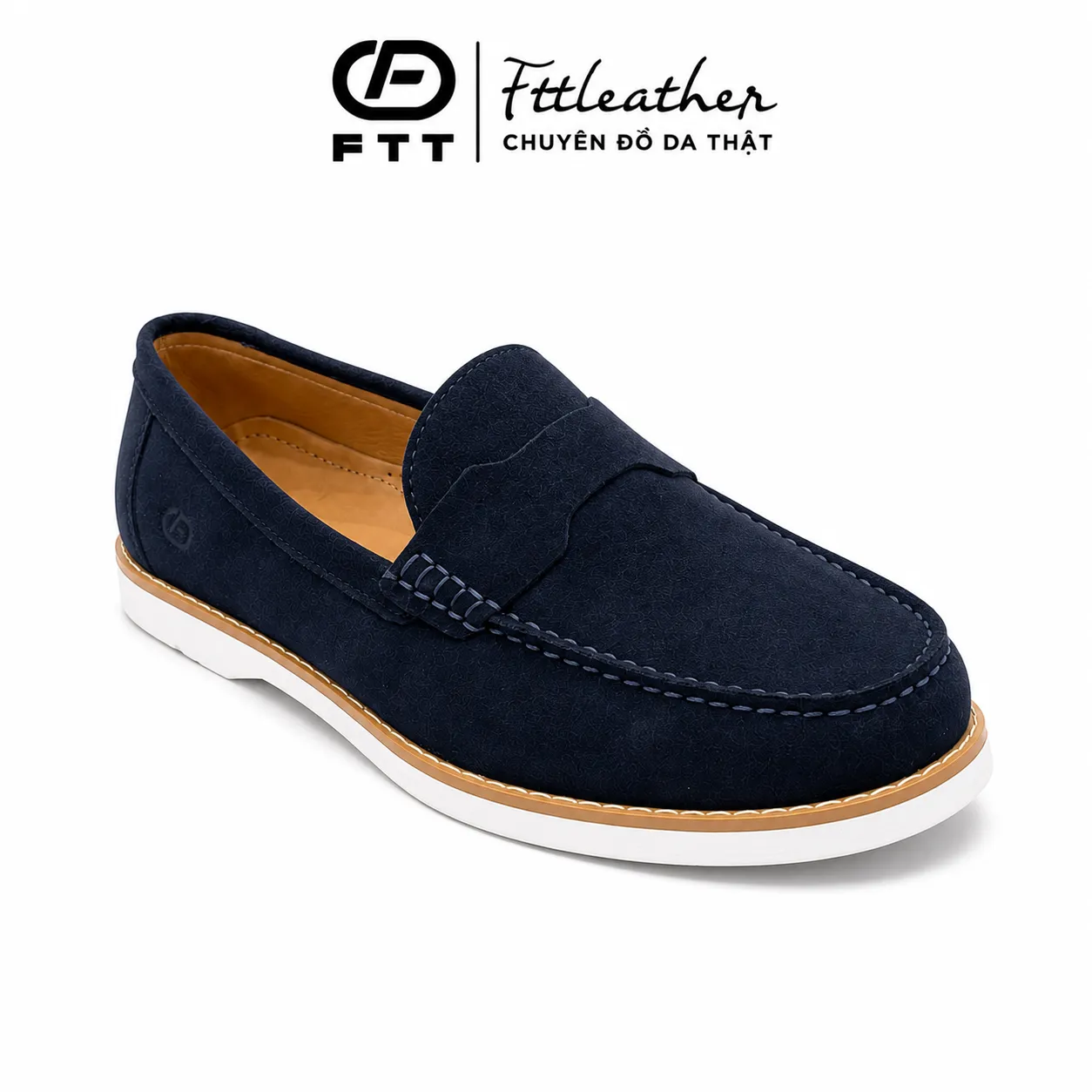 Giày da lộn Loafer đế cao su trắng - FC009B4